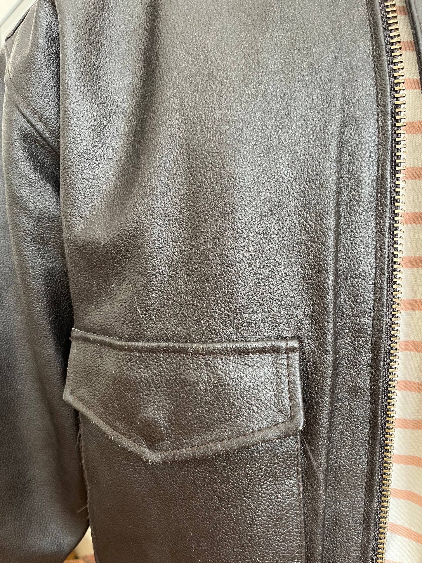 Type A-2E Flight Tech Brown Leather Flight Jacket - Size Large