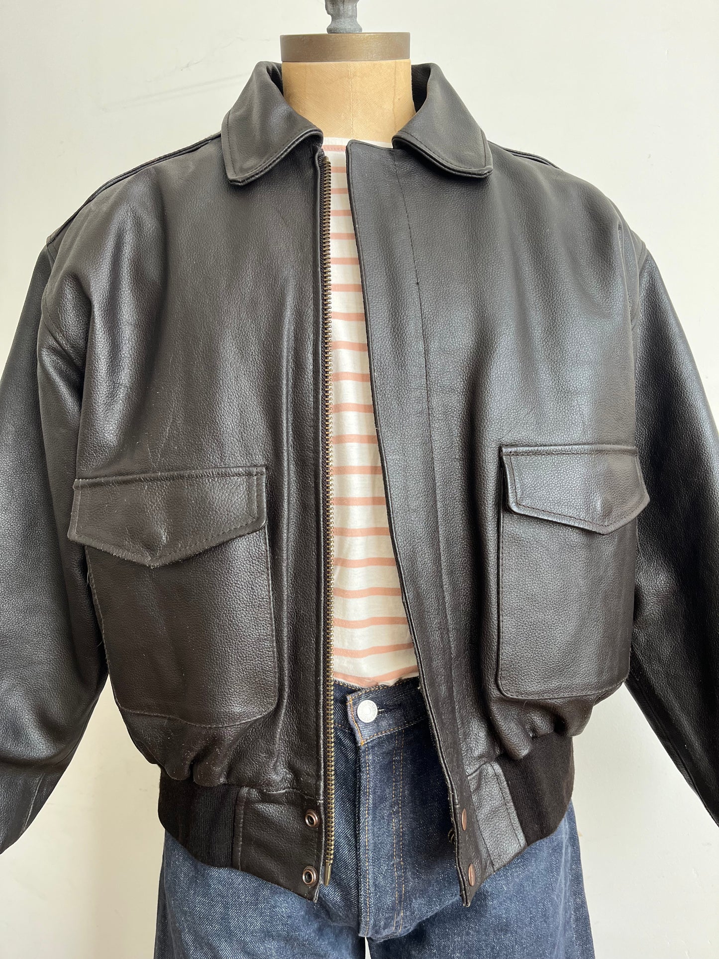 Type A-2E Flight Tech Brown Leather Flight Jacket - Size Large