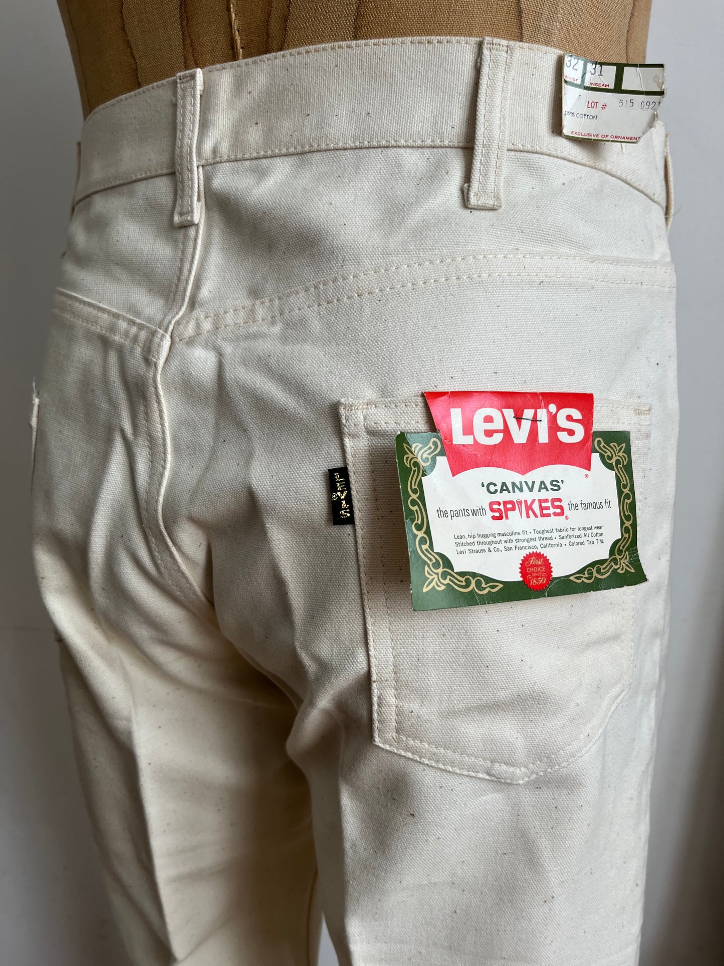 1960s Levi’s Dead-stock Canvas Spikes with Talon Zip 32 Inch Waist