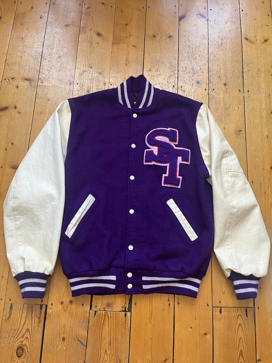 1990s USA made Wool Varsity Jacket with PVC Sleeves - Size Large/XL