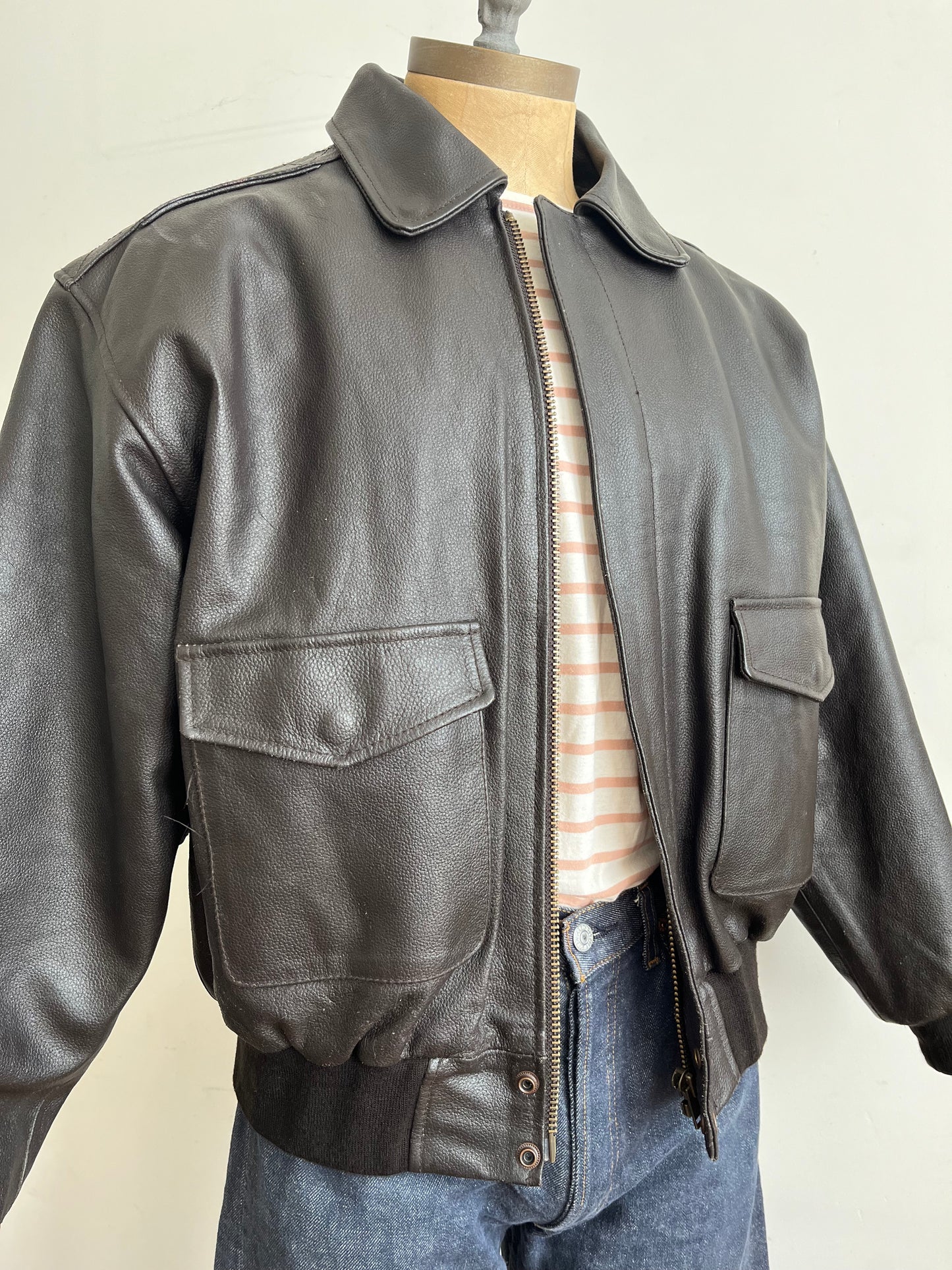 Type A-2E Flight Tech Brown Leather Flight Jacket - Size Large