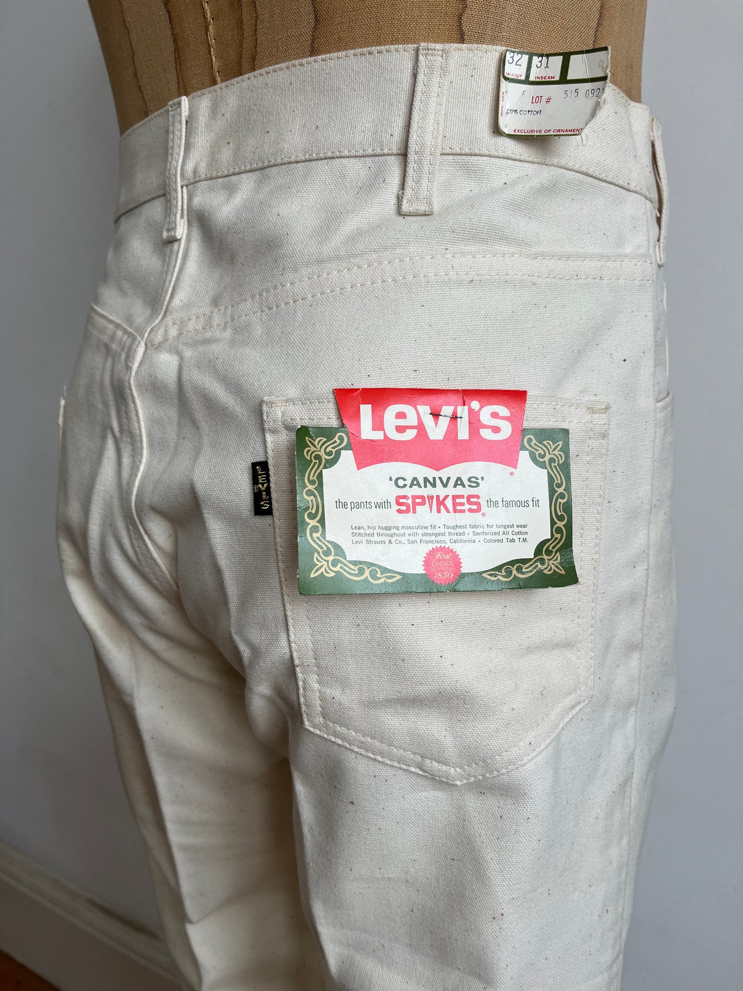 1960s Levi’s Dead-stock Canvas Spikes with Talon Zip 32 Inch Waist